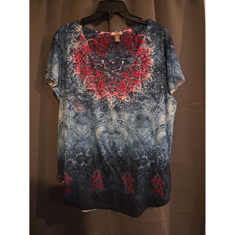 Y2k White Stag Graphic Shirt Size XL Blue Black Red Rhinestone Studded T Shirt